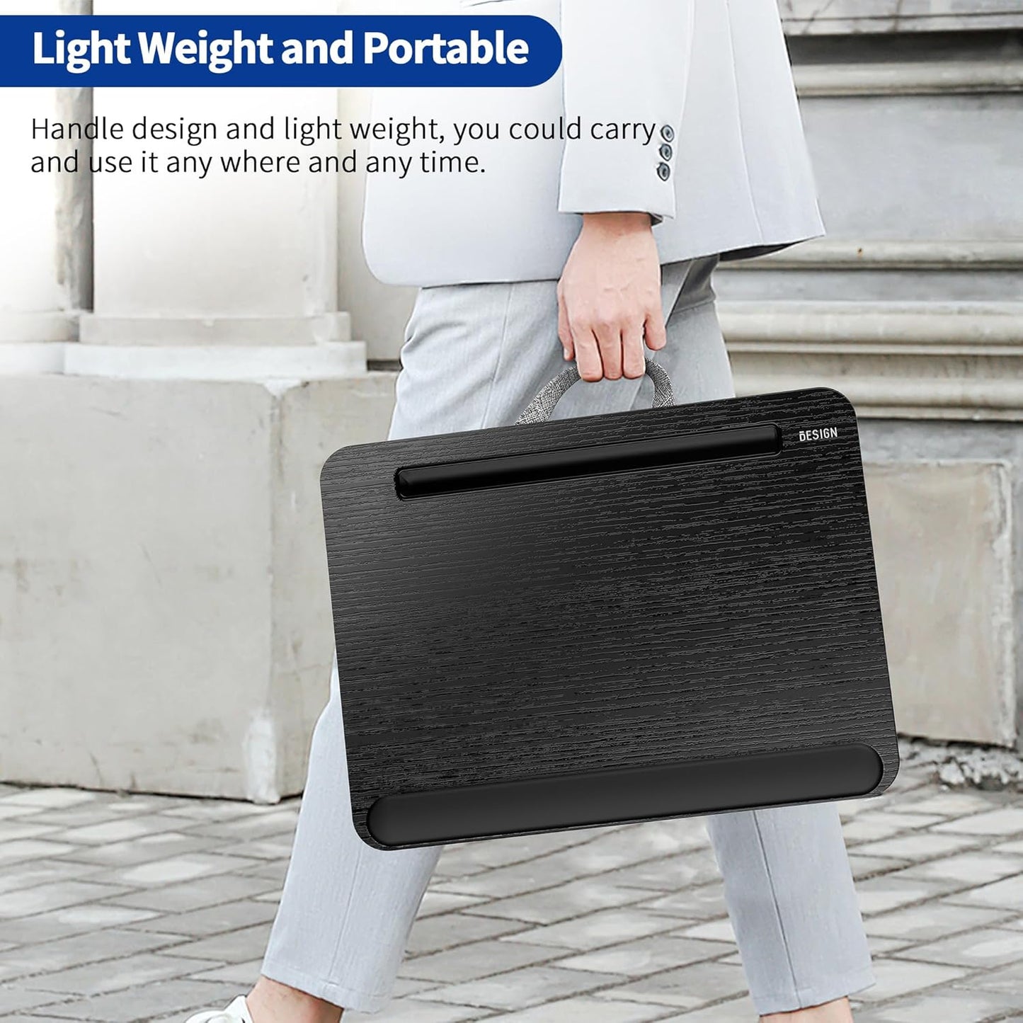 LT08 Laptop Stand, Portable Lap Desk with Pillow Cushion, Fits up to 14 Inch Laptop, with Anti-Slip Strip for Desk, Sofa & Bed, Black and Gray