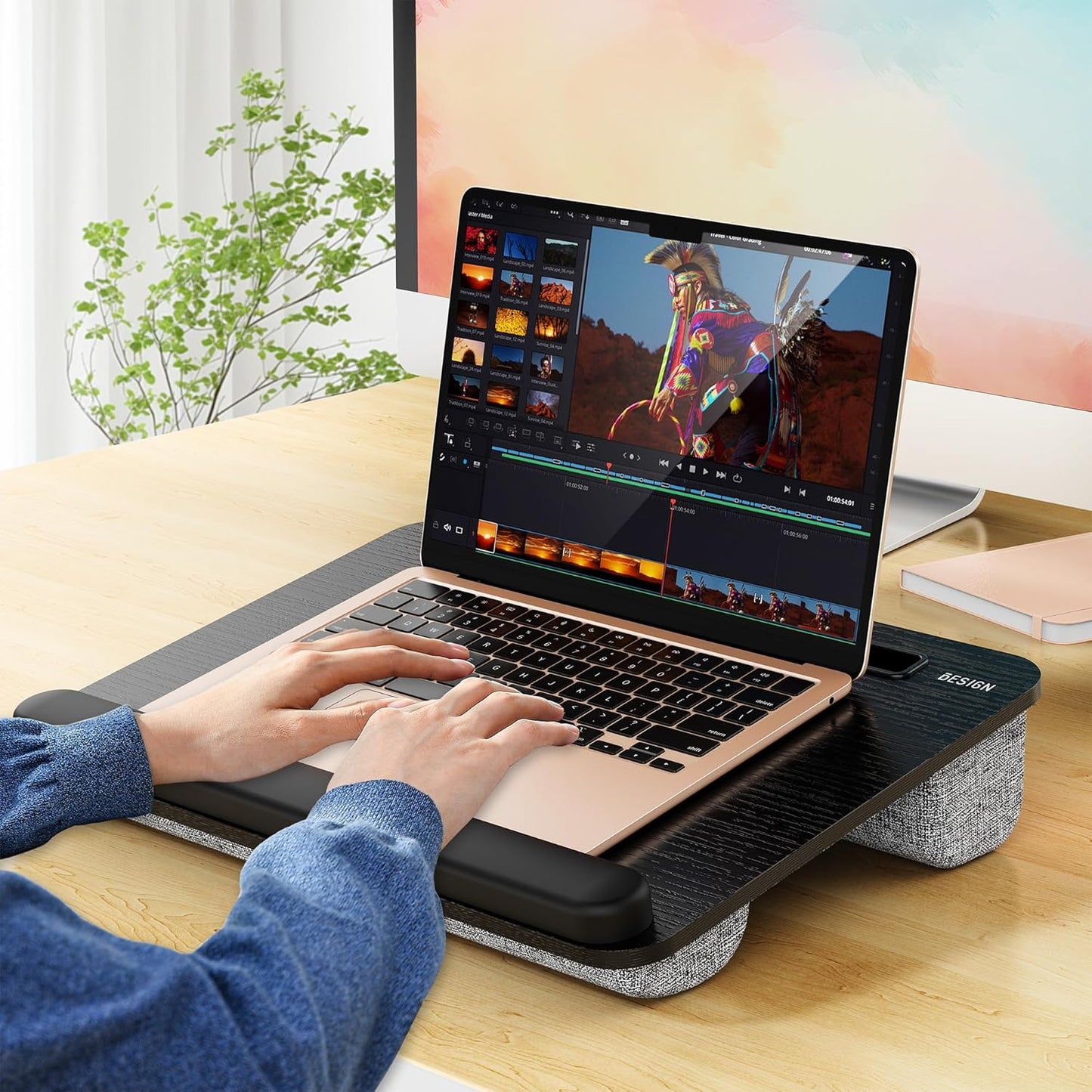LT08 Laptop Stand, Portable Lap Desk with Pillow Cushion, Fits up to 14 Inch Laptop, with Anti-Slip Strip for Desk, Sofa & Bed, Black and Gray