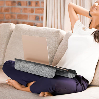 LT08 Laptop Stand, Portable Lap Desk with Pillow Cushion, Fits up to 14 Inch Laptop, with Anti-Slip Strip for Desk, Sofa & Bed, Black and Gray