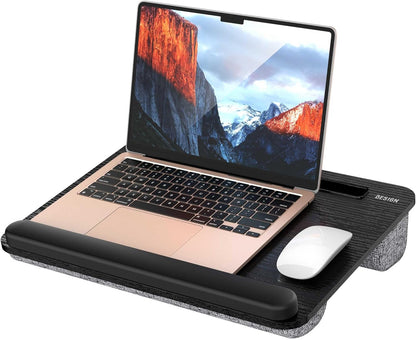 LT08 Laptop Stand, Portable Lap Desk with Pillow Cushion, Fits up to 14 Inch Laptop, with Anti-Slip Strip for Desk, Sofa & Bed, Black and Gray