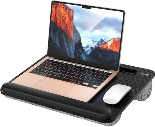 LT08 Laptop Stand, Portable Lap Desk with Pillow Cushion, Fits up to 14 Inch Laptop, with Anti-Slip Strip for Desk, Sofa & Bed, Black and Gray